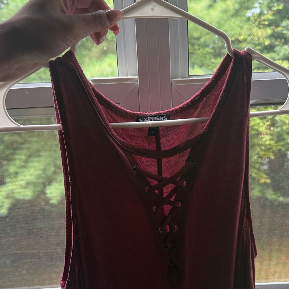 Express Maroon Lace-Up Tank Top